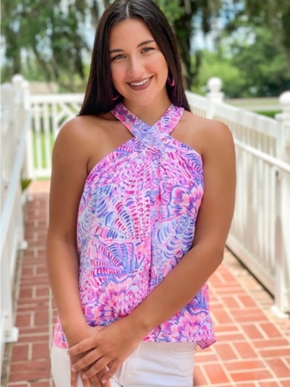 Lilly Pulitzer Pink and Blue Halter Tank Top